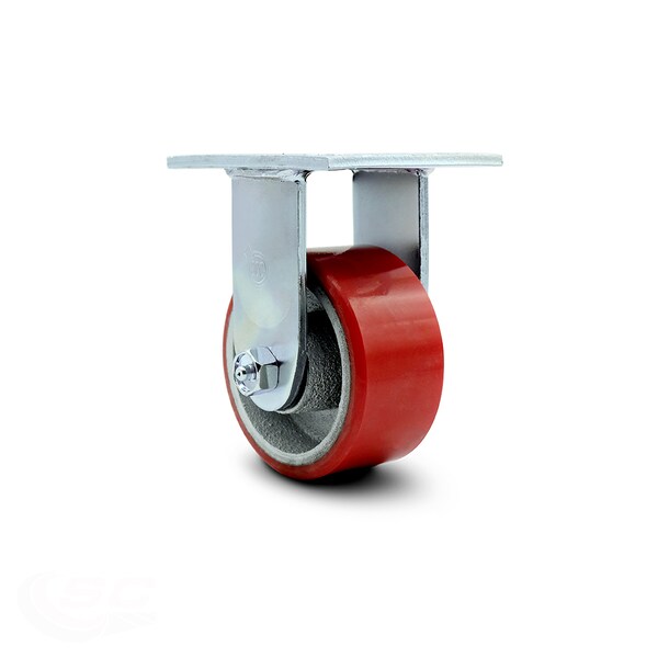 4 Inch Red Poly on Cast Iron Wheel Rigid Caster with Roller Bearing SCC
